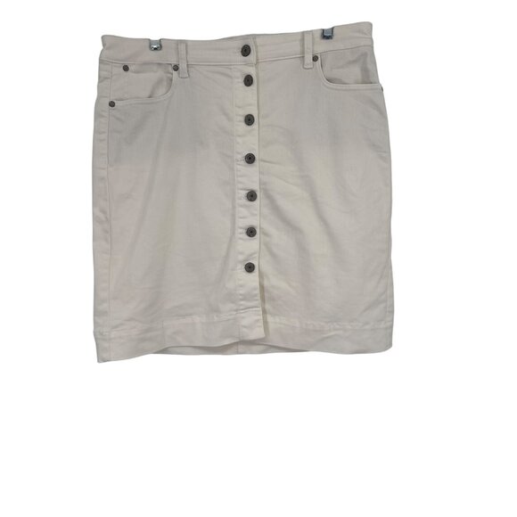 Talbots Womens ivory Button-Front Denim Skirt Size 12 stretch - Picture 1 of 5